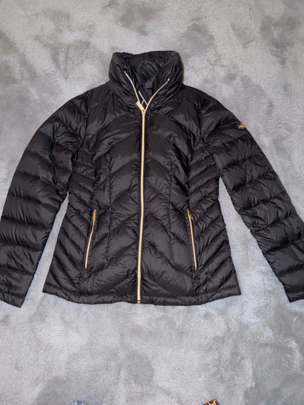 Michael Kors Black Puffer Jacket with Gold Zipper